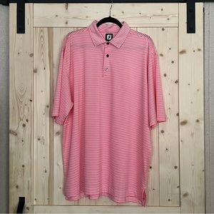 FootJoy FJ Men’s Short Sleeve Salmon White Striped Golf Polo‎ Shirt Size XL